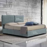 letto contenitore con testata e giroletto sfoderabile in tessuto giza dettagli