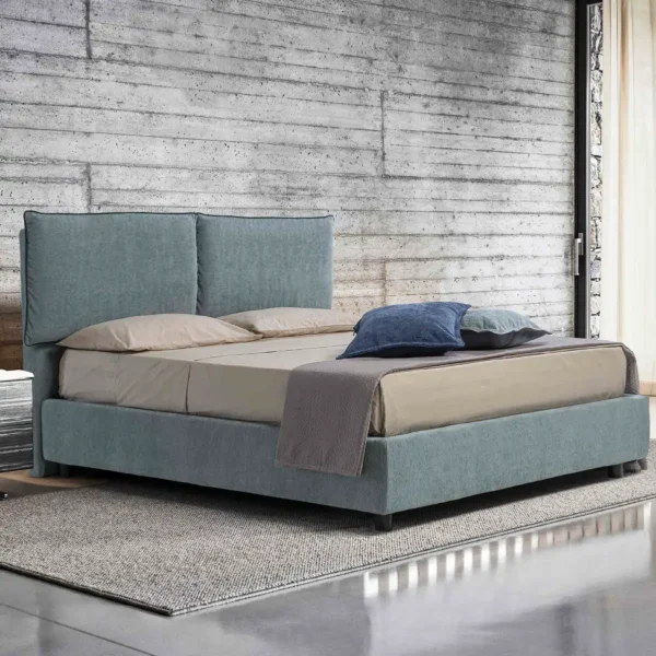 letto contenitore con testata e giroletto sfoderabile in tessuto sogni bio giza ambiente