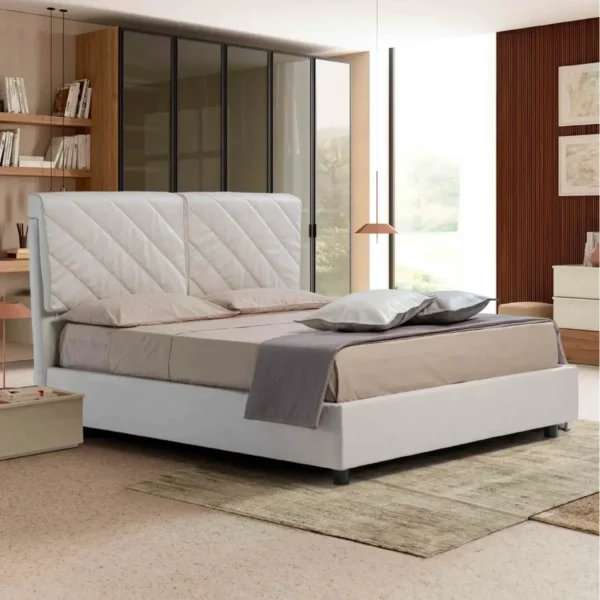 letto contenitore elegante con testata imbottita completamente sfoderabile